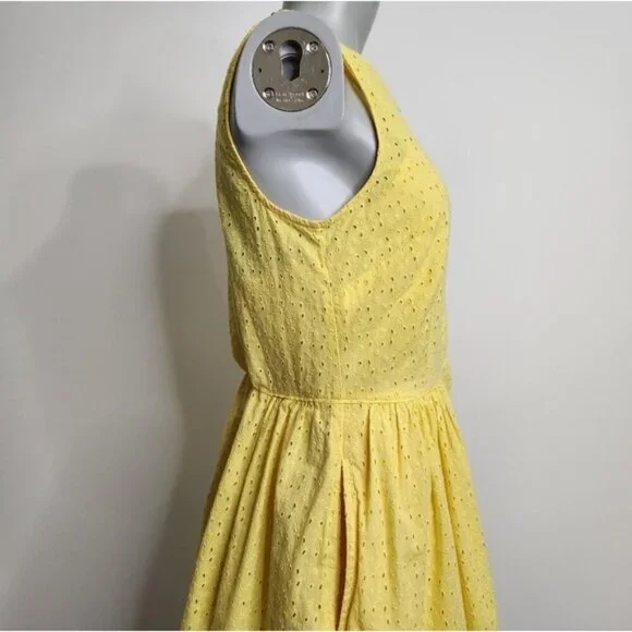 SOLD π J. Crew Yellow Eyelet Sleeveless Fit and Flair Shirtdress Size 4 - Picture 9 of 16